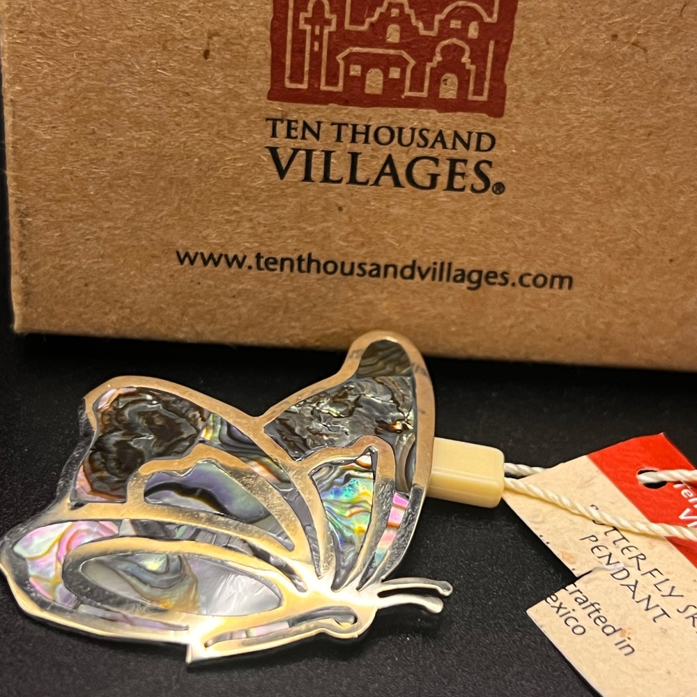 Abalone Shell & Sterling Silver Butterfly Brooch.